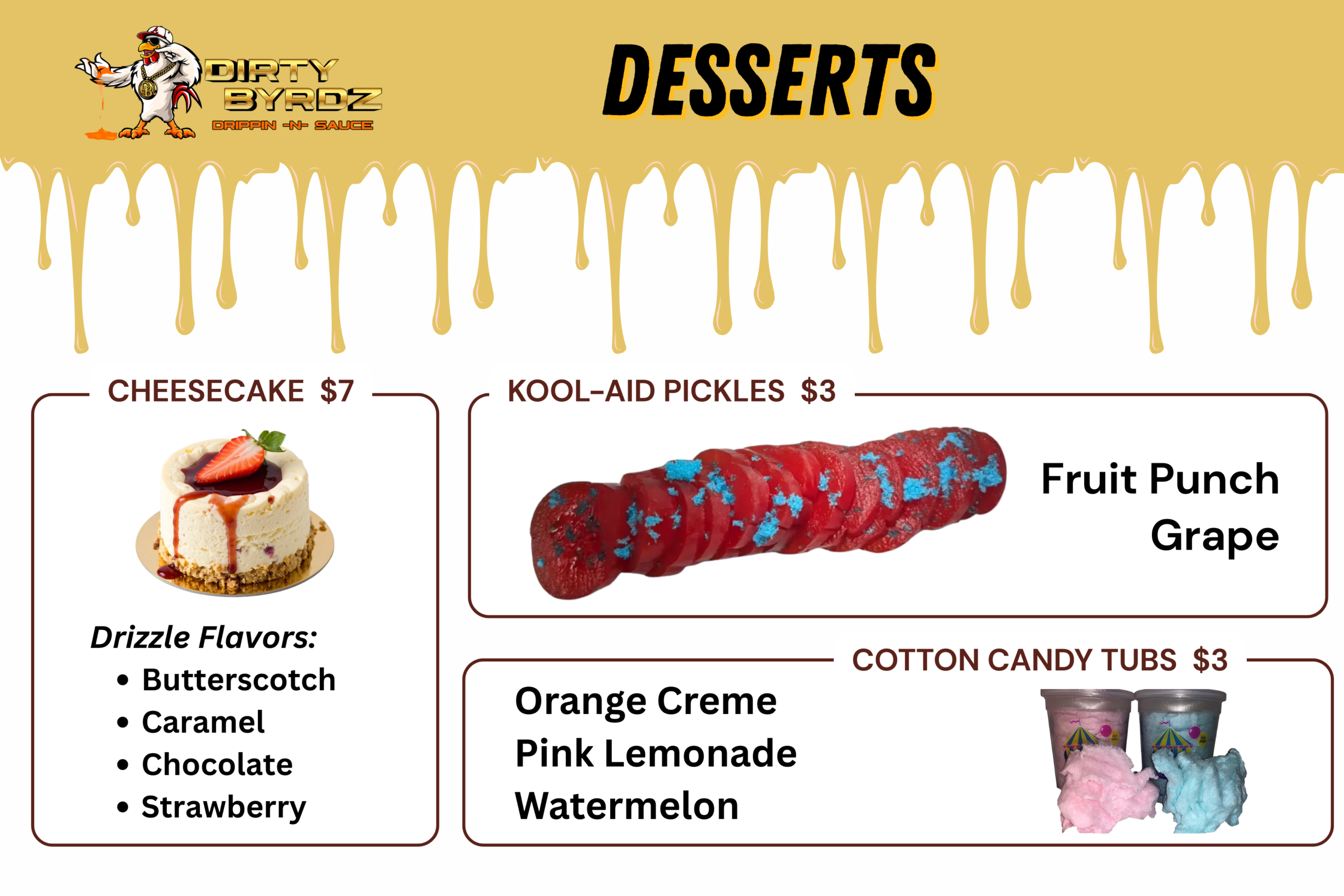 Dirtybyrdz New Dessert Menu Feb 2026