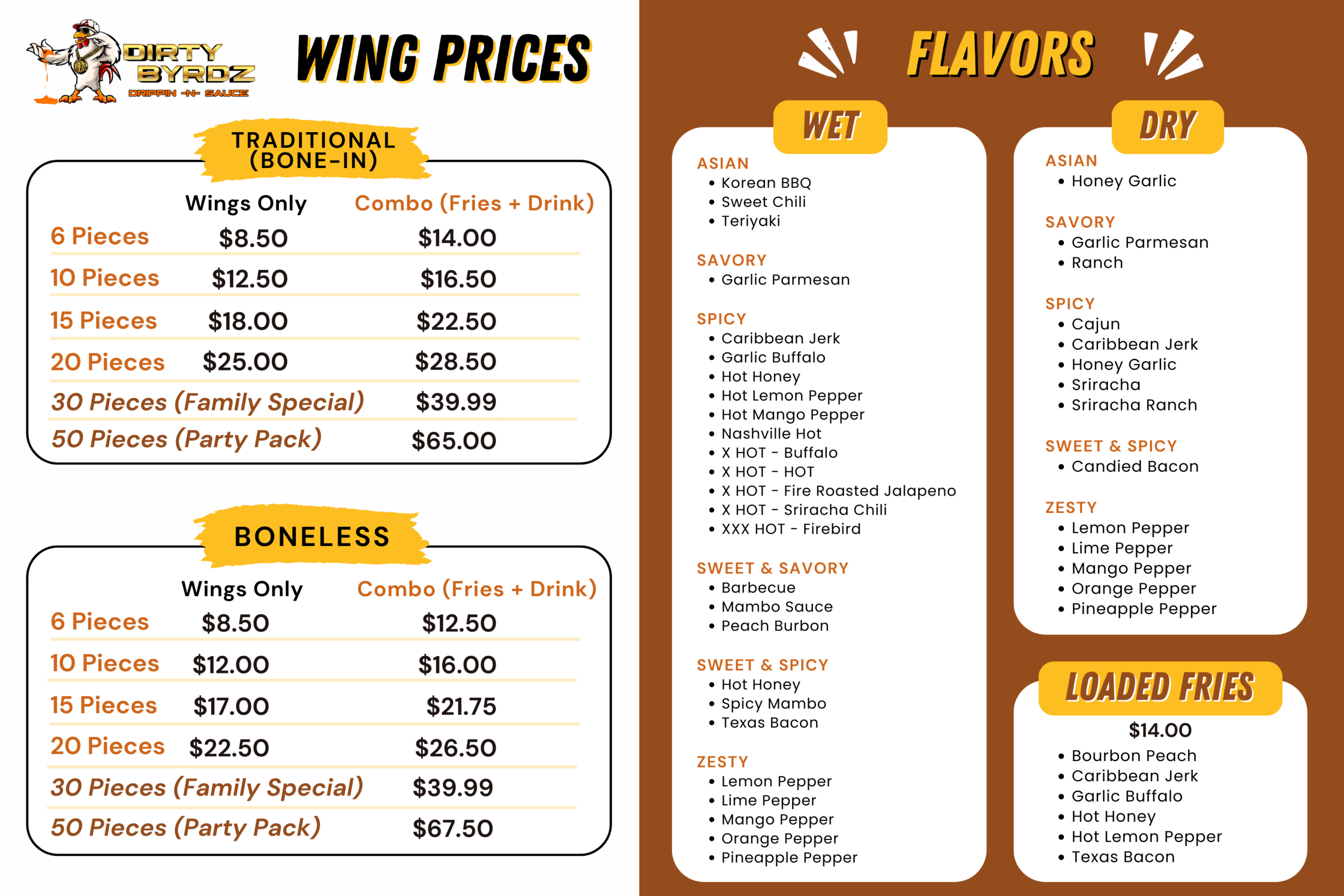 Dirtybyrdz New Menu Feb 2026